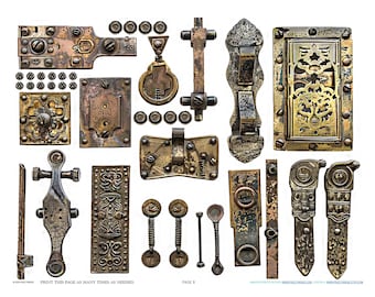 Antique Industrial French Hinge Hardware Scrapbook Jewelry Making Findings Ephemera Planner Clipart Stickers Junk Digital Printables Kit