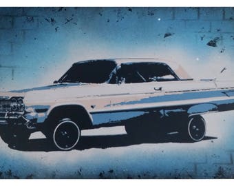 Lowrider Impala Art, Vintage Chevy, Classic Car Stuff, Auto Art, Gift For Him, Chevy Decor, Man Cave Sign, Garage, Body Shop, Graffiti Art