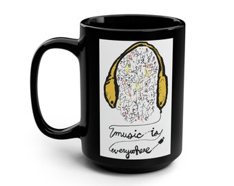 Music is Everywhere Black Mug, 15oz