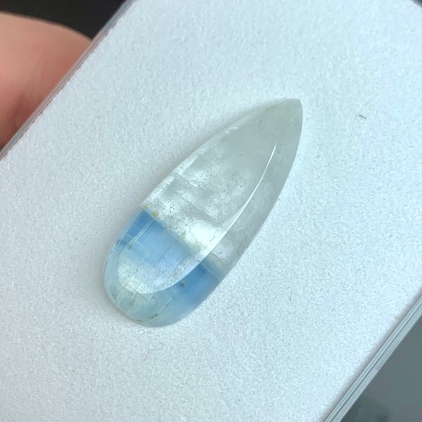 Bi Colour Aquamarine and Goshenite || Elongated Pear Cabochon || Erongo, Namibia.