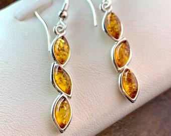 Baltic Amber Multi Stone Sterling Silver Drop Earrings.