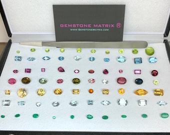 Collectors Case of Natural Gemstones || Emerald, Tourmaline, Rhodolite Garnet, Aquamarine, Topaz, Citrine, Peridot.