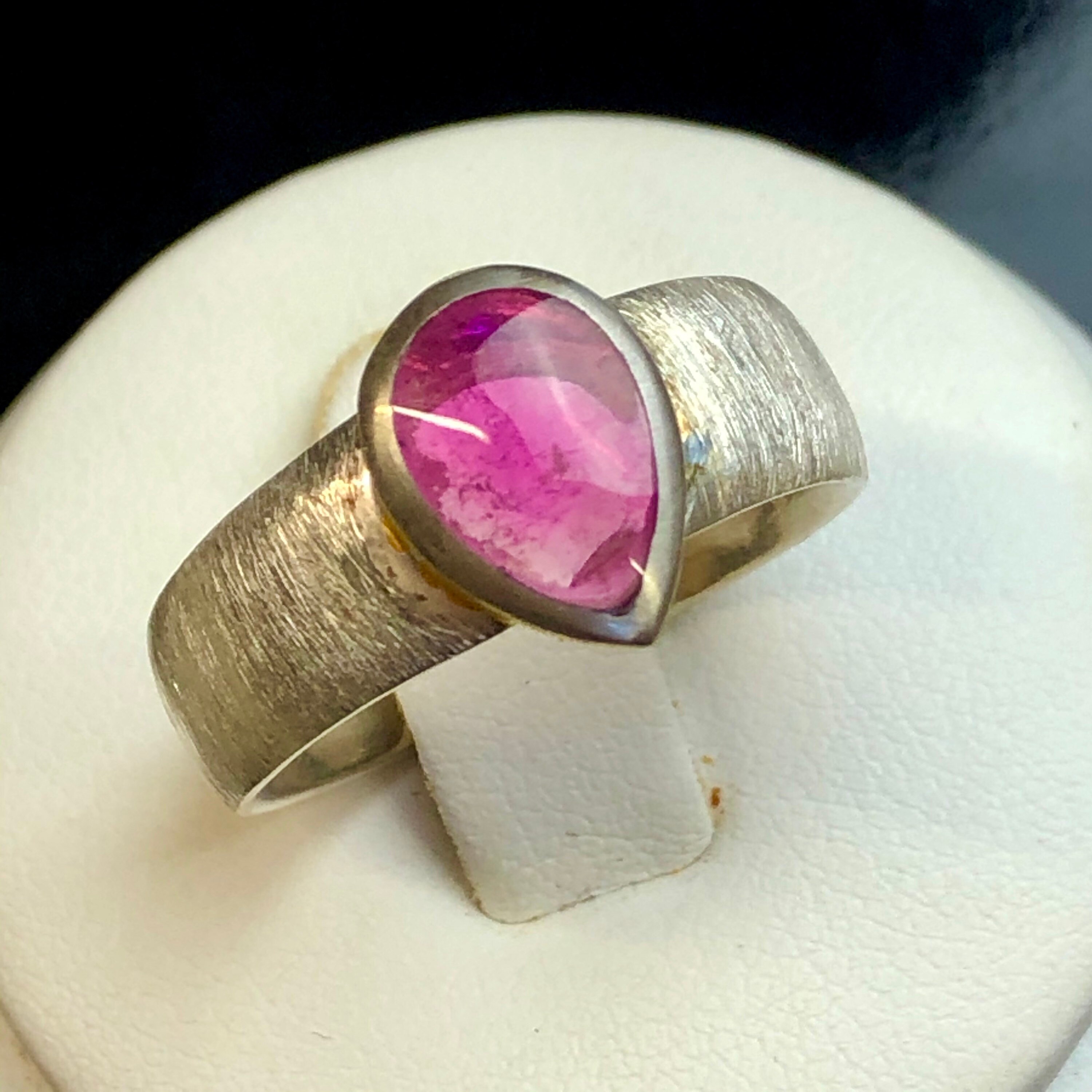 Rubellite Tourmaline Sterling Silver Comfort fit Unisex Ring. Size US-9 ...