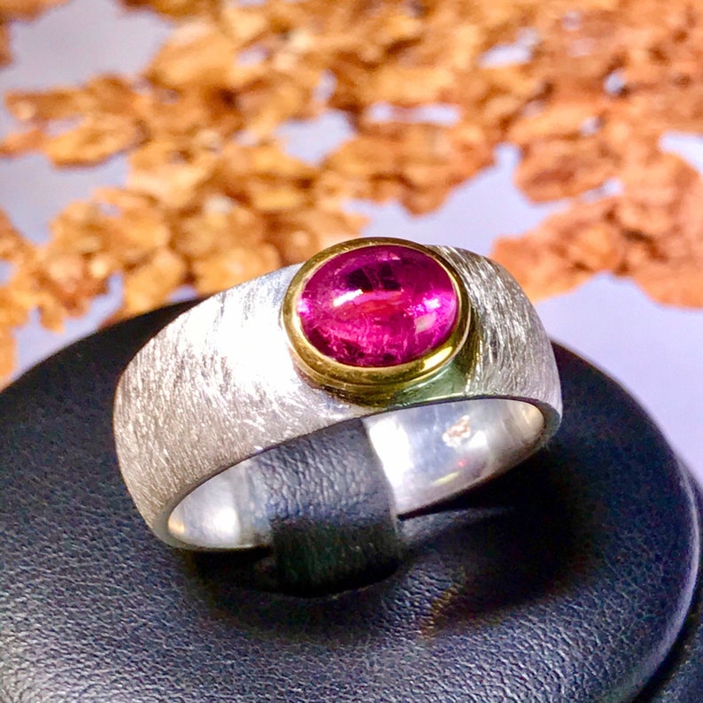 Size US-9 Rubellite Tourmaline Sterling Silver Unisex Ring UK-R 12.