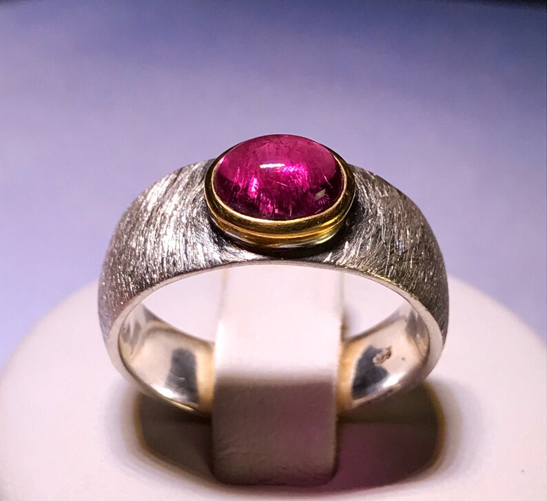 Size US-9 Rubellite Tourmaline Sterling Silver Unisex Ring UK-R 12.