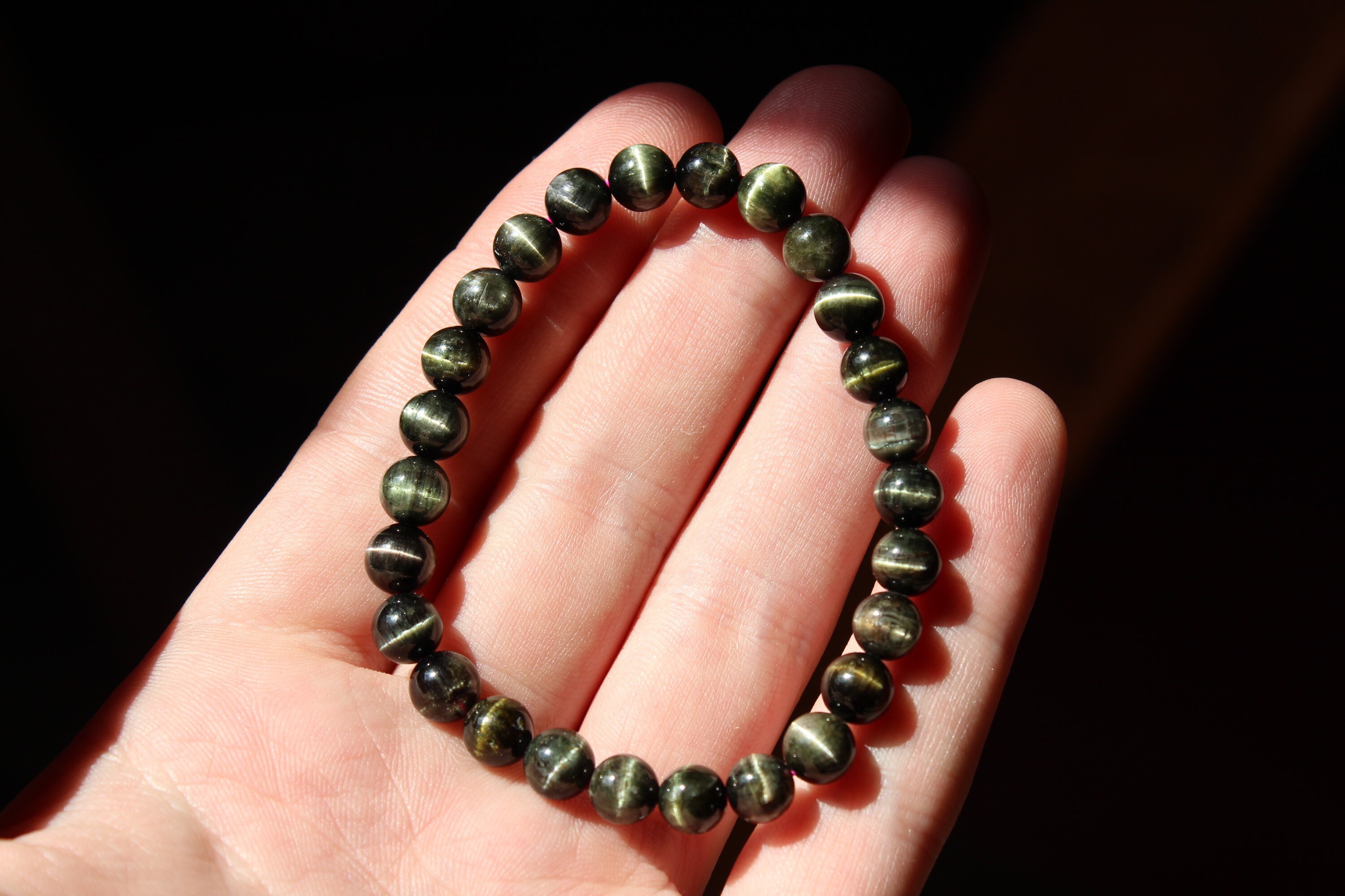 Cats Eye Tourmaline Beaded Bracelet. 89 Carats!