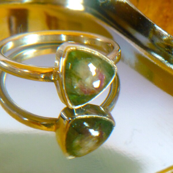 Tourmaline Slice & Sterling Silver Ladies Ring. Size US-7, UK-M 1/2, EU-13.