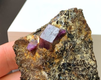 Superb Doubly Terminated Purple Sapphire in Matrix. Madagascar.