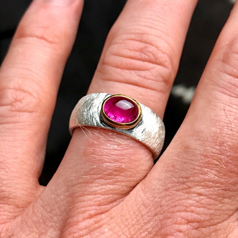 Size US-9 Rubellite Tourmaline Sterling Silver Unisex Ring UK-R 12.