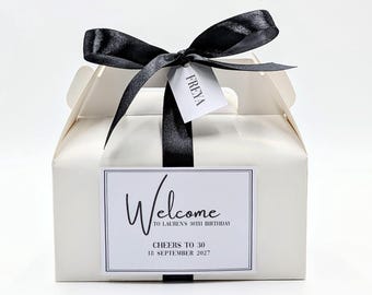 Scatola regalo di compleanno personalizzata, scatola regalo di benvenuto per compleanno, bomboniera personalizzata con nastro, decorazione da tavola per compleanni importanti