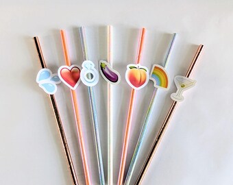 Naughty Emoji Straw Toppers with Straws | Hen Party Straws | Stag Do Drink Toppers | Adult Party Decor