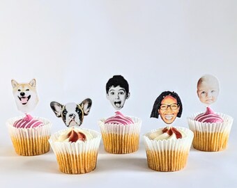 Personalised Photo Cupcake Toppers | Custom Face Cupcake Picks | Birthday, Hen Party, Baby Shower, Pets