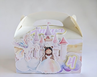 Personalisierte Prinzessin Party Favor Box: Einhornschloss Design