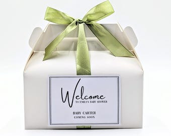 Scatola regalo personalizzata per baby shower, scatola regalo di benvenuto per baby shower, bomboniera personalizzata con nastro, decorazione per la tavola del baby shower