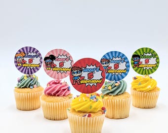 Decorazioni personalizzate per cupcake a tema supereroi / Nome ed età personalizzati / Per bambino o bambina / Decorazioni per feste di compleanno per bambini