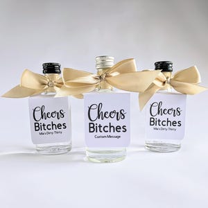 Custom Personalised CHEERS BITCHES Miniature 50ml bottle Tags |Wedding| Party| Birthday Favour| Bridal shower |Hen Do |Stag Do| Anniversary