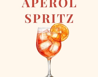 Impresión de cóctel Aperol Spritz, decoración de carrito de bar italiano (descarga digital)