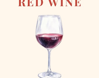 Red Wine Glass Watercolor Print | Minimalist Kitchen Art (Digital Download)