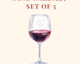 Wine Bar Cart Prints Set, Watercolor Style (Digital Download)