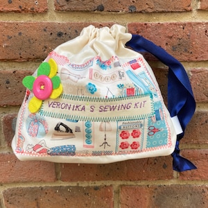 My first  sewing kit  in Retro Sewing Pictures/ a fun starter set for crafty kids /children&#39;s craft set/kids sewing bag/personalized sewing