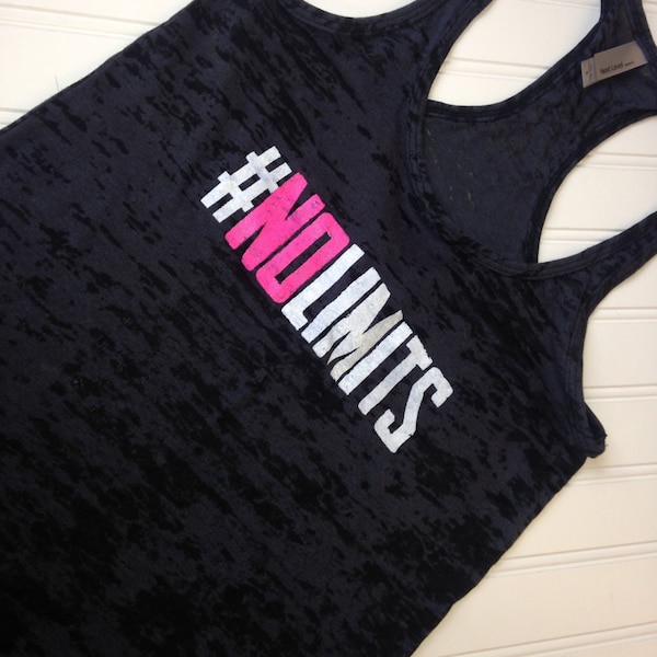 SALE Women's Fitness Tank Top. Workout Tank. Gym Tank Top. Burnout lightweight printed tank. Racerback burnout.  No Limits Tank Top. Fitness