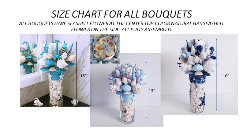 Seashell Bouquet with Glass Stand in 8 Colors & 3 Sizes image 2