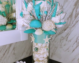 Seashell Bouquet with Glass Stand in 8 Colors & 3 Sizes