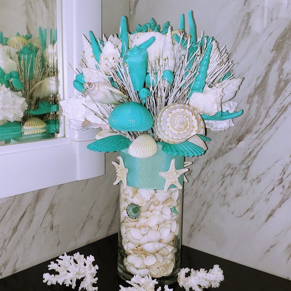 Seashell Bouquet with Glass Stand in 8 Colors & 3 Sizes