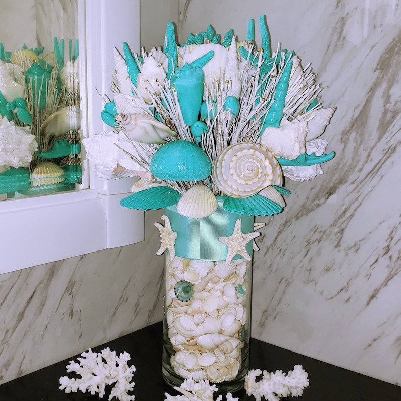 Seashell Bouquet with Glass Stand in 8 Colors & 3 Sizes image 1