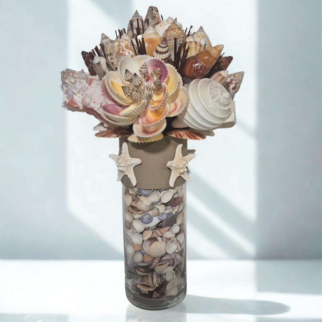 Shellbee Shell Bouquet Seashell Bouquet With Glass Stand in 6 Colors & 2 Sizes - Etsy