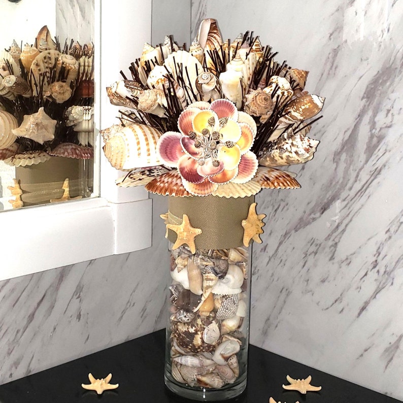 Seashell Bouquet with Glass Stand in 6 Colors & 3 Sizes image 4