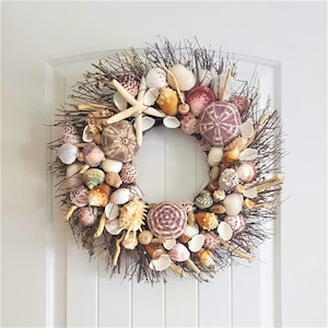 Seashell Wreath on Twig with Exotic Sea Urchins in 2 Variations