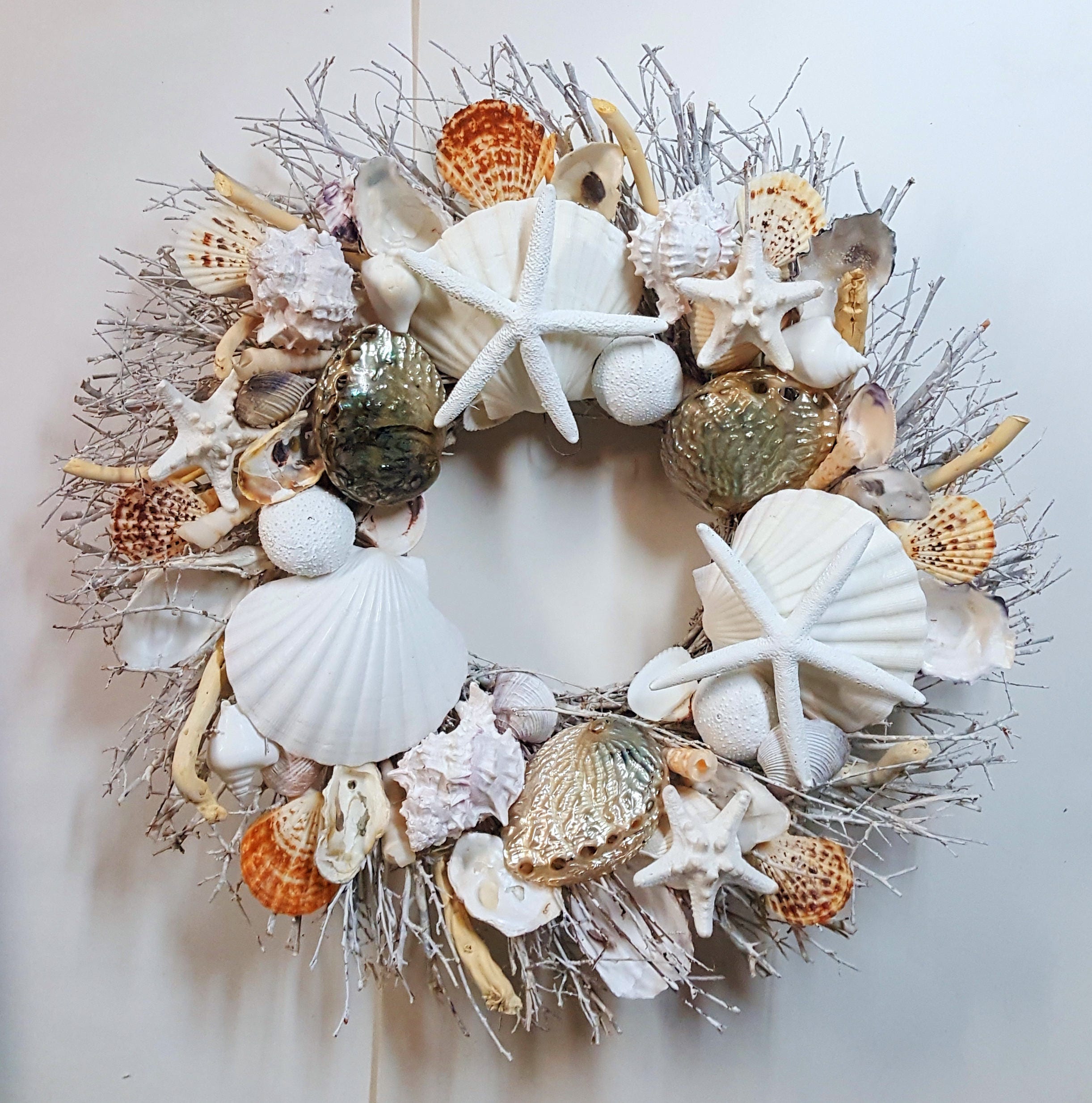 21 Sea Shell Wreath on Birch Twig with Rare Blue Abalone Etsy