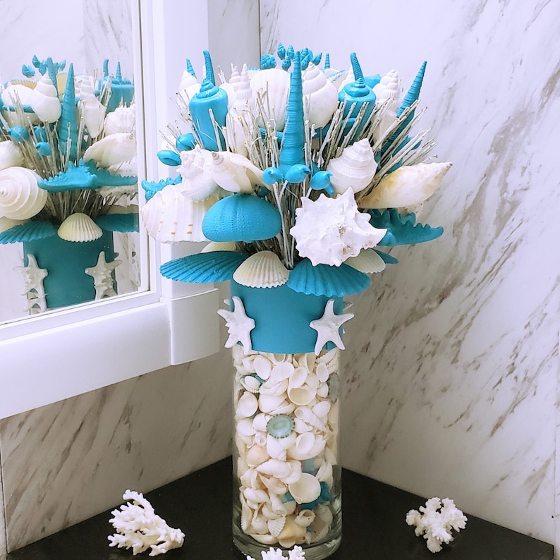 Seashell Bouquet with Glass Stand in 6 Colors & 3 Sizes image 3