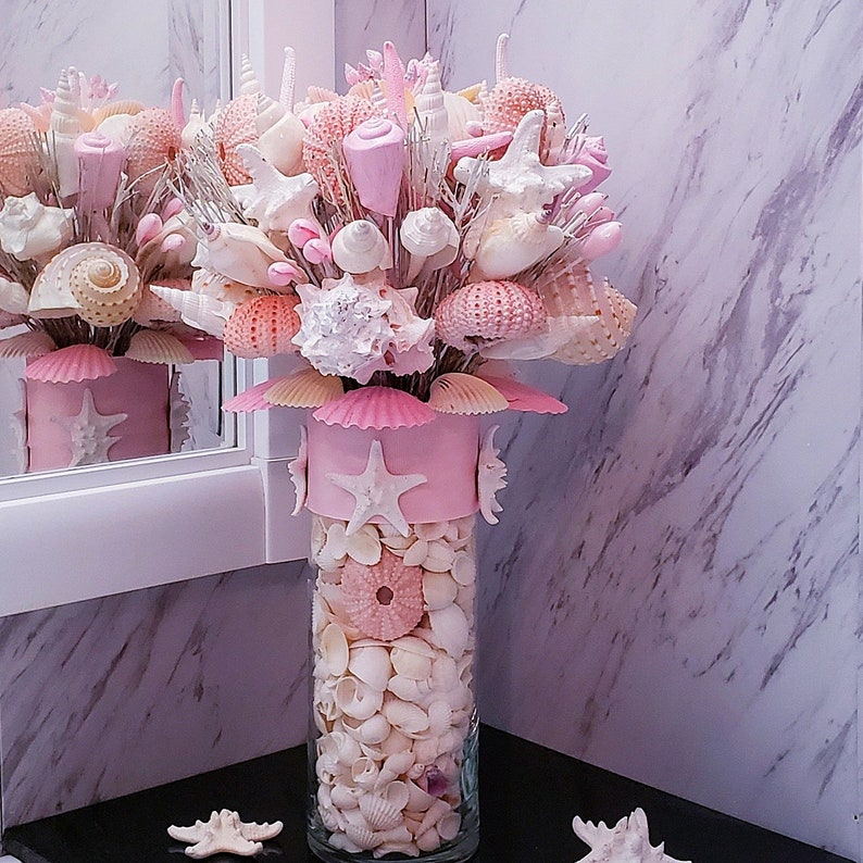 Seashell Bouquet with Glass Stand in 8 Colors & 3 Sizes image 8