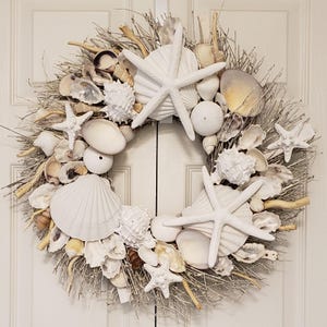 Seashell Wreath on White Twig with Sea Urchins and Star Fish in 7 Designs & 2 Sizes