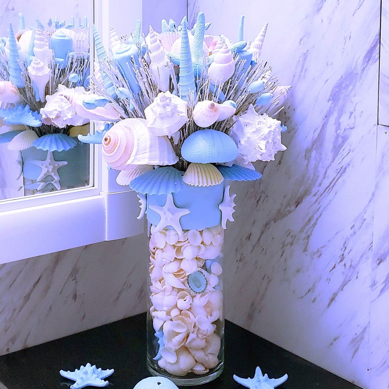 Seashell Bouquet with Glass Stand in 6 Colors & 3 Sizes image 1