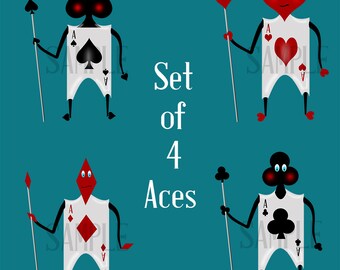 Four Ace Card Elements - Personal - Commercial - Heart - Diamond - Club - Spade - Instant Download - PNG Files