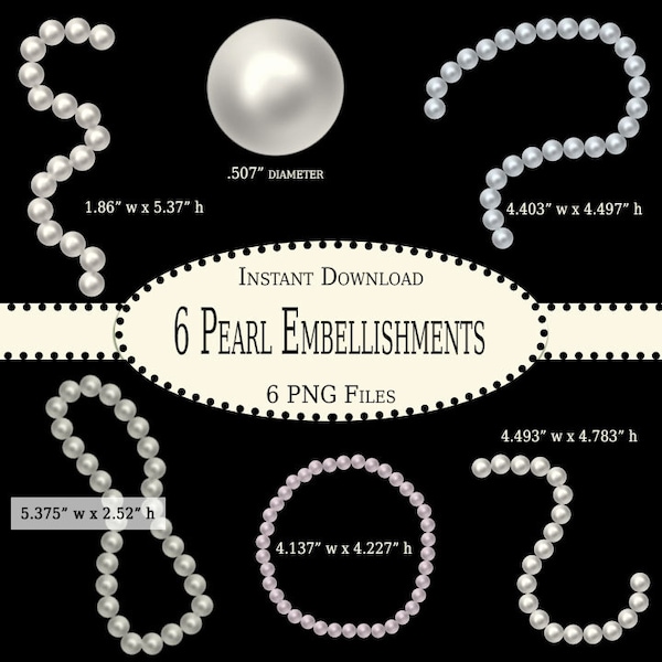 Pearl Embellishments - Instant Download - Digital Pearls - PNG - Scrapbook - Party - Shower - Wedding - Anniversary - Personal - Commercial