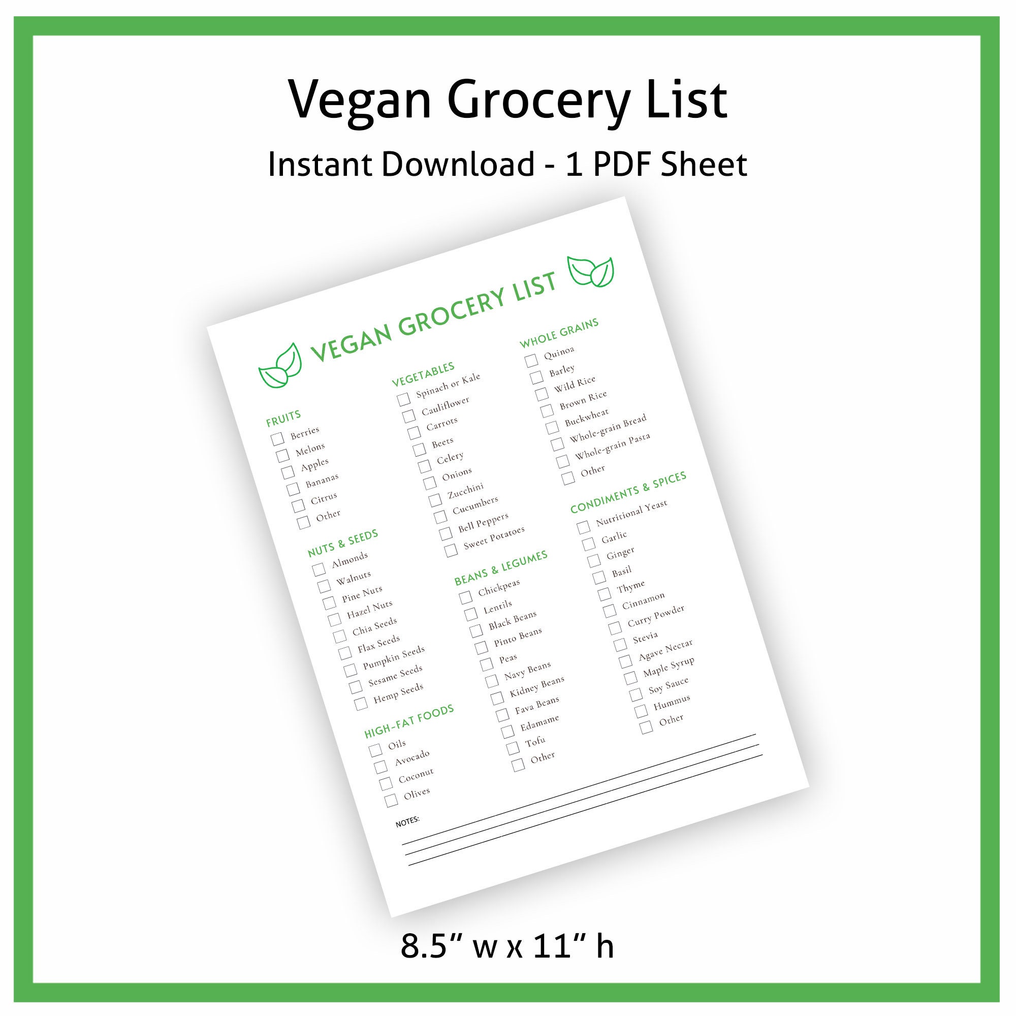 Vegan Grocery List Instant Download PDF Digital Personal Commercial - Etsy