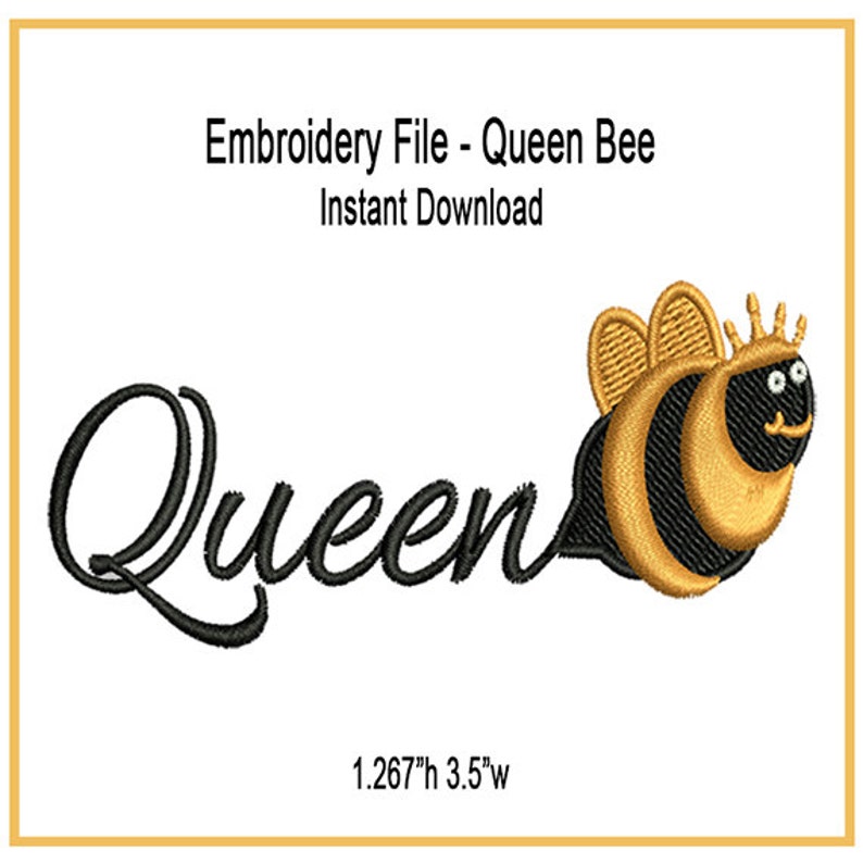 Queen Bee Embroidery Design DST Instant Download Cap Apparel Personal Commercial image 1