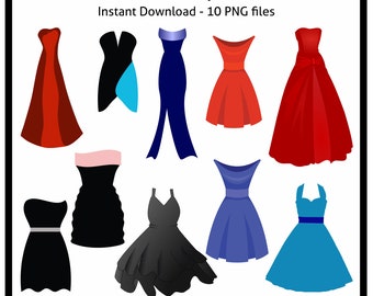 10 Dress Clipart Images - Instant Download - PNG - Resizable - Formal - Casual - Clothing - Fashion - Apparel - Personal - Commercial