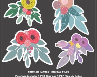 Floral Sticker Images - Digital - Download - Scrapbook - Print - High Resolution - Resizable