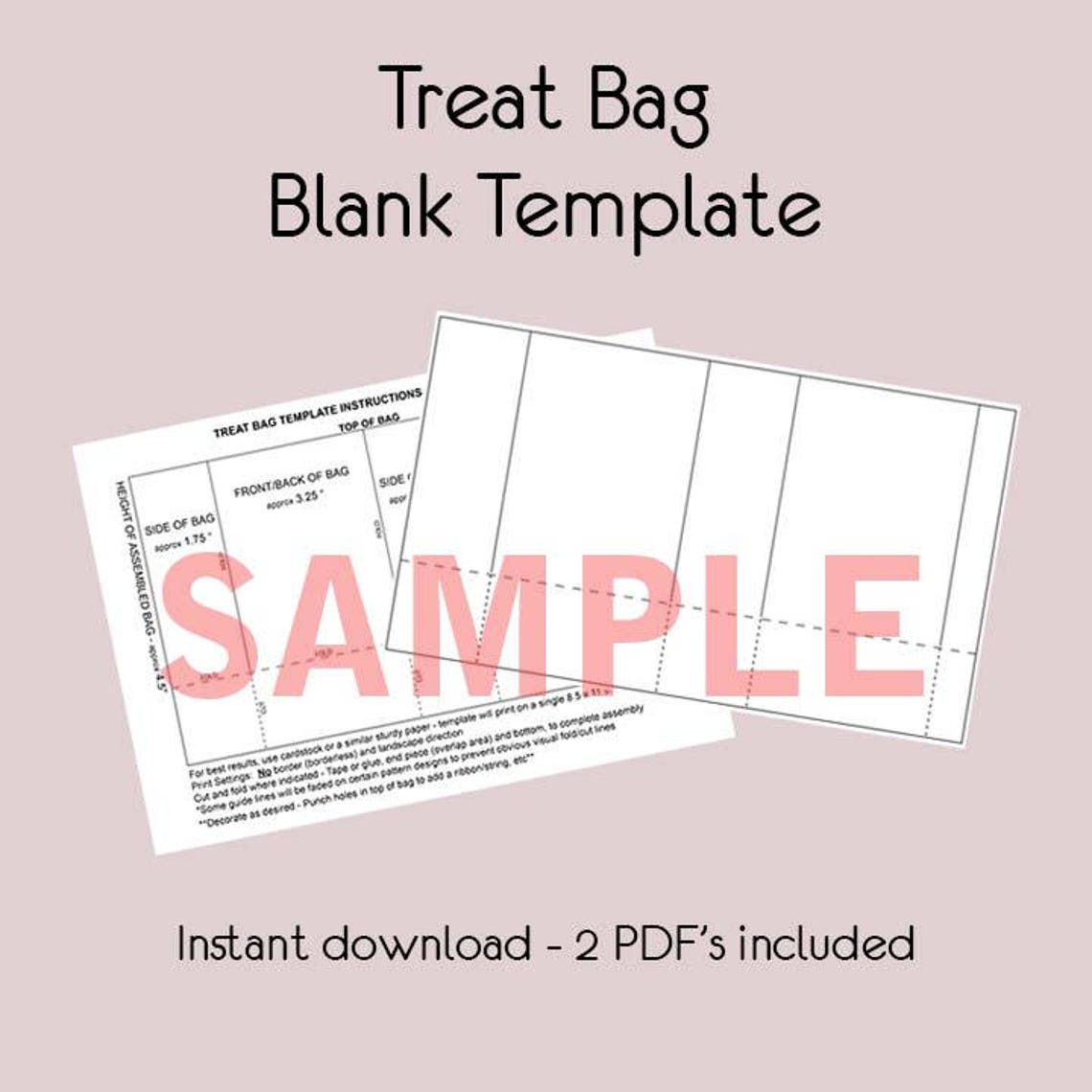 Blank Treat Bag Template Instant Download Party Holiday Wedding ...