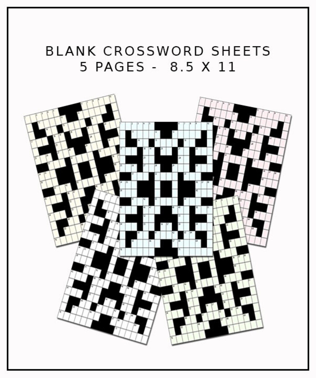 Blank Crossword Templates Digital Download 5 Colors Birthday Shower
