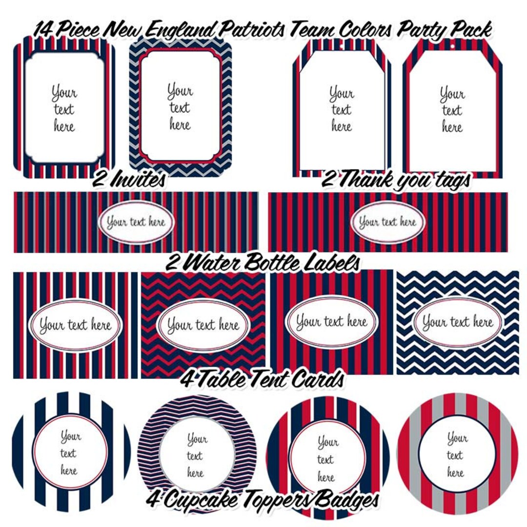 New England Patriots Team Colors Party Pack Descargar - Etsy España