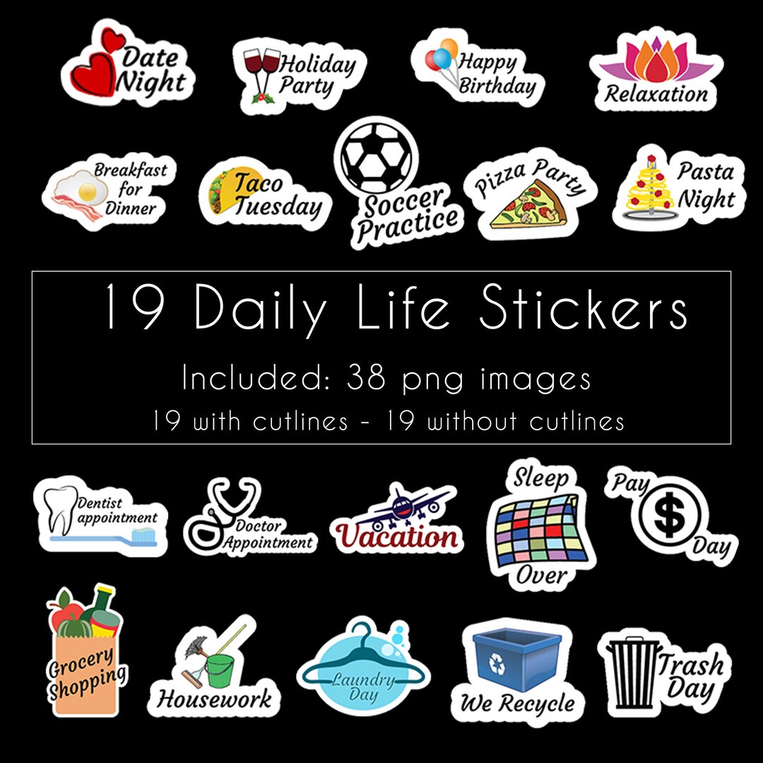 Life Style Sticker 19 Daily Life Stickers Instant Download PNG Planner Calendar Personal ...