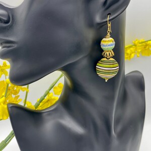 Colorful lampwork glass and ceramic earrings. One of a kind gift. Handmade in Canada.