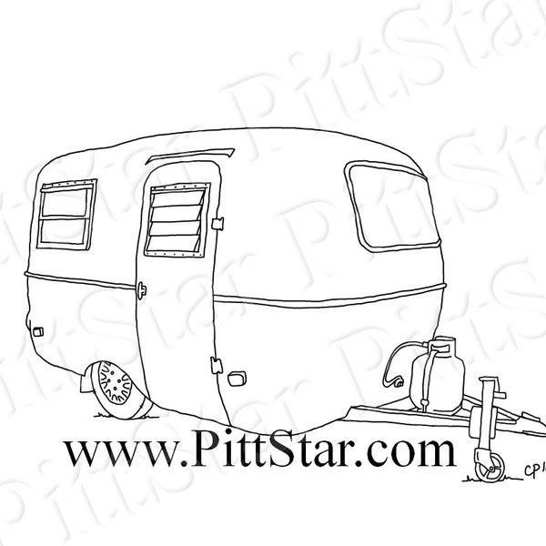 Instant Download - 1970's Boler Travel Trailer  - Printable Coloring Page