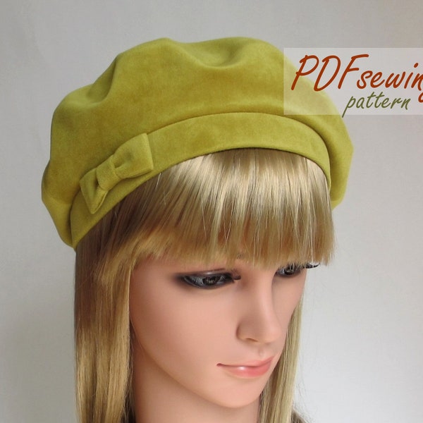 Women Beret Hat Sewing pattern Tutorial Download pattern DIY Tam Beret template S, M, L  sizes